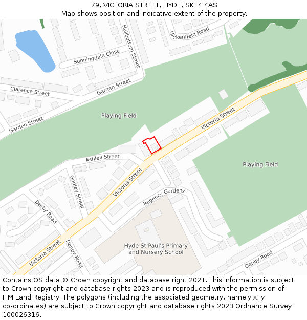 79, VICTORIA STREET, HYDE, SK14 4AS: Location map and indicative extent of plot