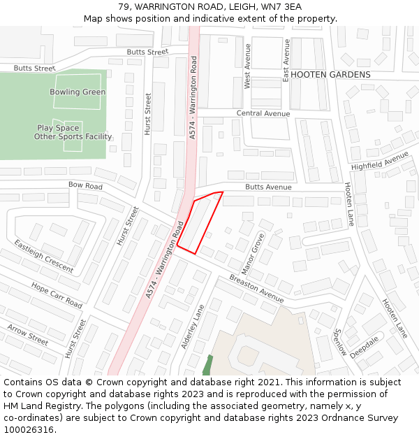 79, WARRINGTON ROAD, LEIGH, WN7 3EA: Location map and indicative extent of plot