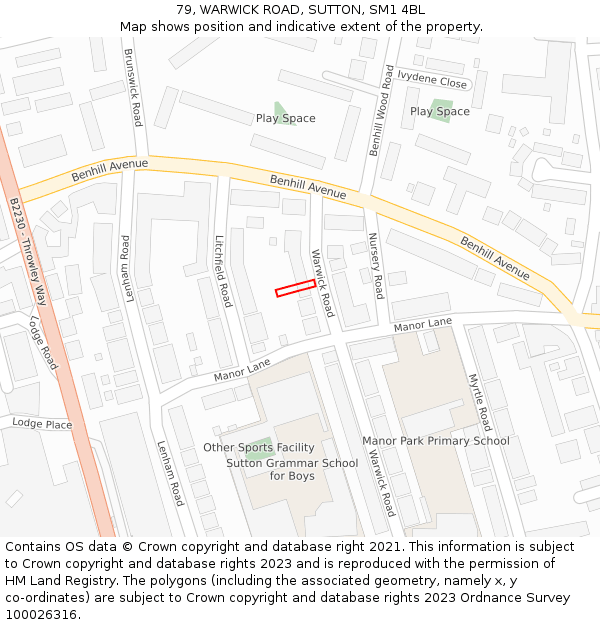 79, WARWICK ROAD, SUTTON, SM1 4BL: Location map and indicative extent of plot
