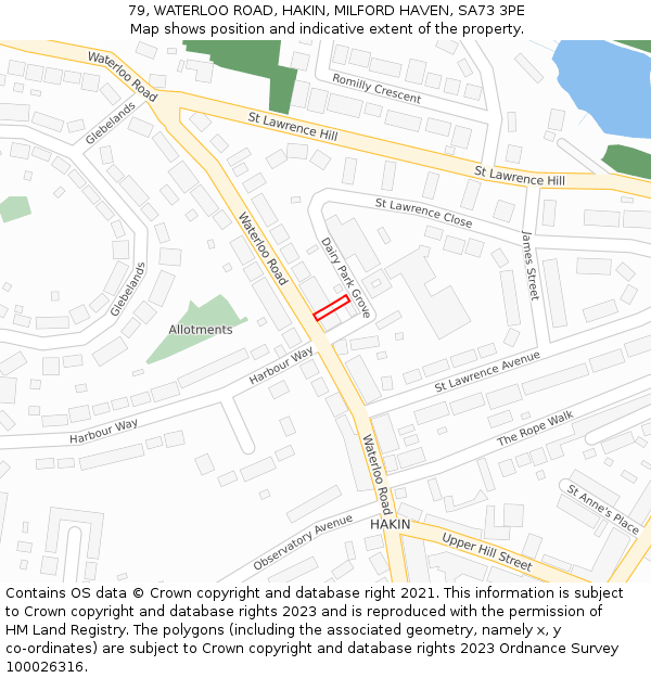 79, WATERLOO ROAD, HAKIN, MILFORD HAVEN, SA73 3PE: Location map and indicative extent of plot