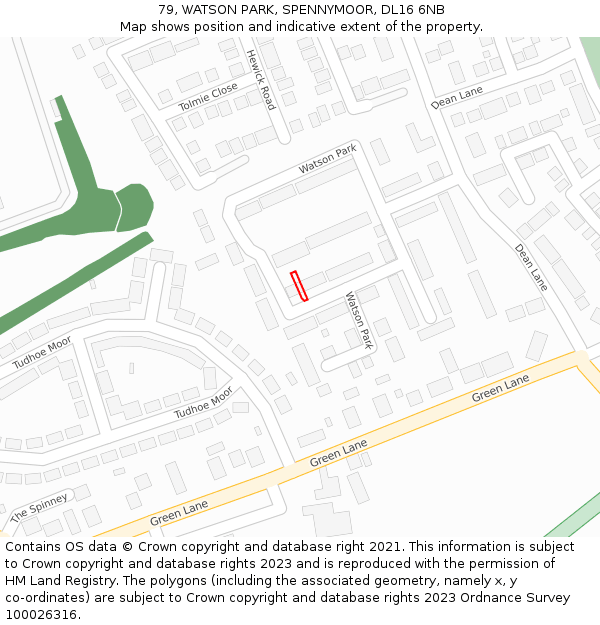 79, WATSON PARK, SPENNYMOOR, DL16 6NB: Location map and indicative extent of plot