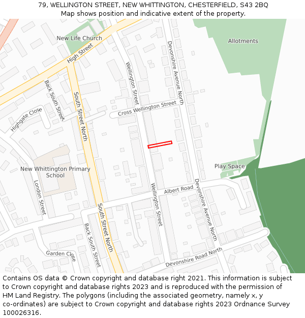79, WELLINGTON STREET, NEW WHITTINGTON, CHESTERFIELD, S43 2BQ: Location map and indicative extent of plot