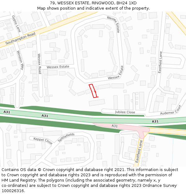 79, WESSEX ESTATE, RINGWOOD, BH24 1XD: Location map and indicative extent of plot