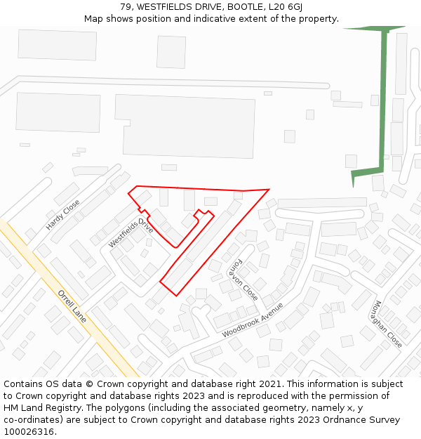 79, WESTFIELDS DRIVE, BOOTLE, L20 6GJ: Location map and indicative extent of plot