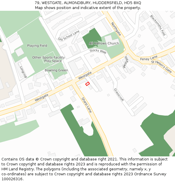 79, WESTGATE, ALMONDBURY, HUDDERSFIELD, HD5 8XQ: Location map and indicative extent of plot