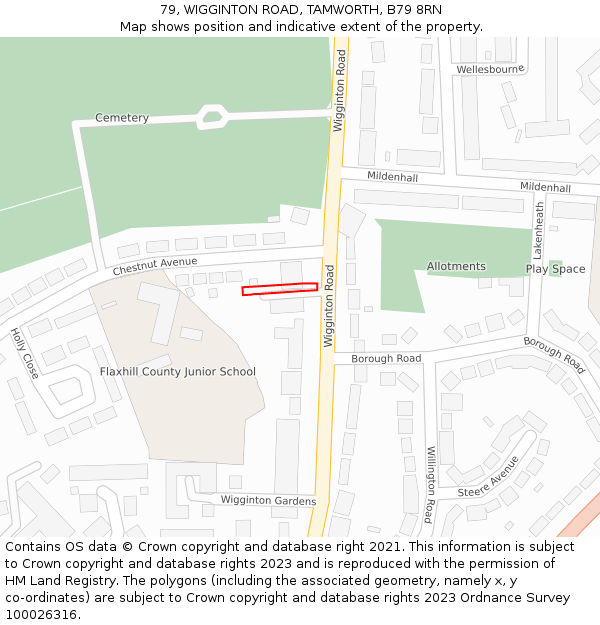 79, WIGGINTON ROAD, TAMWORTH, B79 8RN: Location map and indicative extent of plot