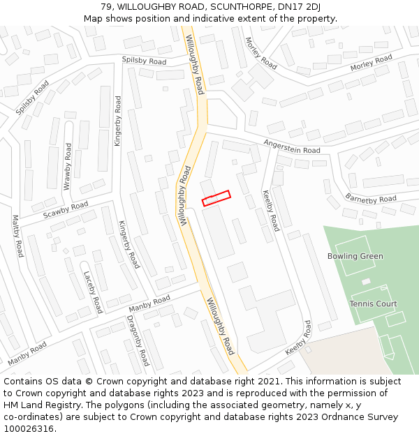 79, WILLOUGHBY ROAD, SCUNTHORPE, DN17 2DJ: Location map and indicative extent of plot