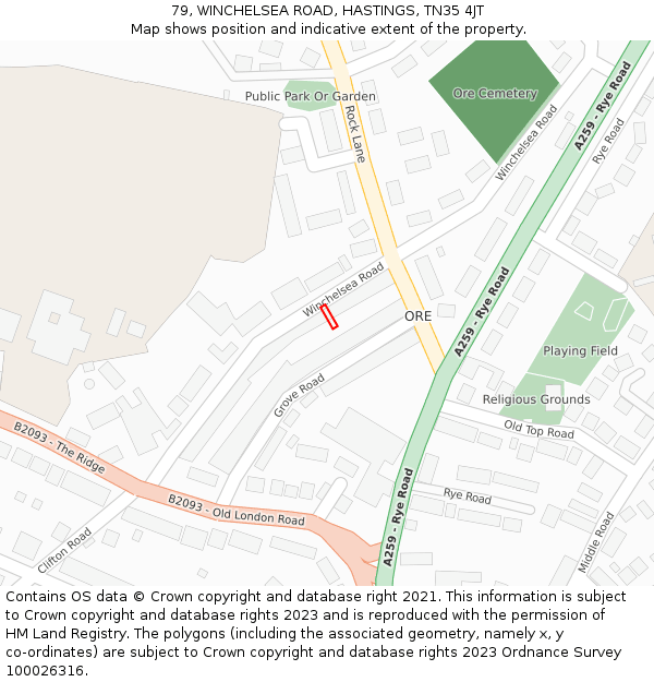 79, WINCHELSEA ROAD, HASTINGS, TN35 4JT: Location map and indicative extent of plot