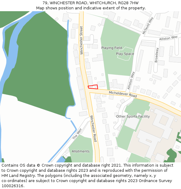 79, WINCHESTER ROAD, WHITCHURCH, RG28 7HW: Location map and indicative extent of plot