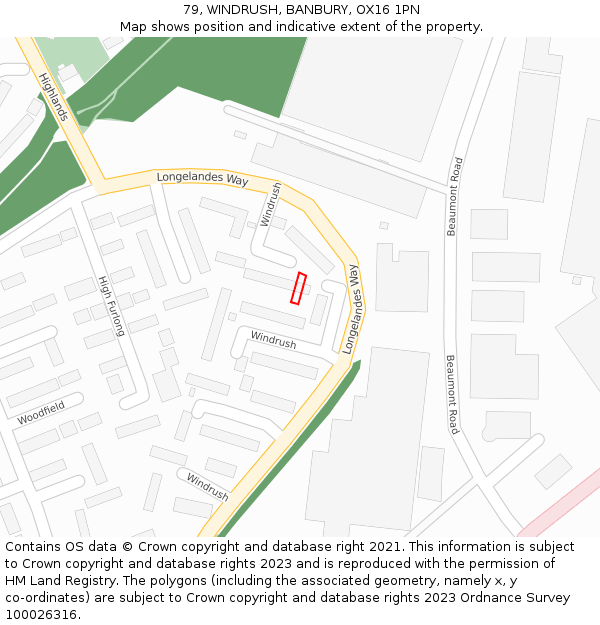 79, WINDRUSH, BANBURY, OX16 1PN: Location map and indicative extent of plot