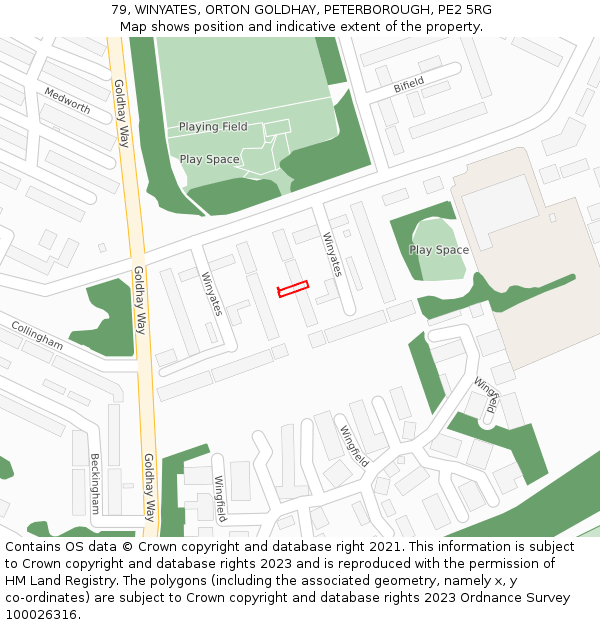 79, WINYATES, ORTON GOLDHAY, PETERBOROUGH, PE2 5RG: Location map and indicative extent of plot