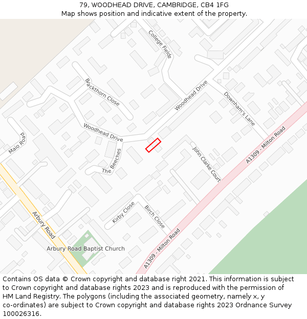79, WOODHEAD DRIVE, CAMBRIDGE, CB4 1FG: Location map and indicative extent of plot