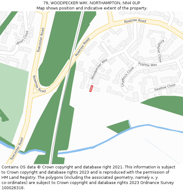 79, WOODPECKER WAY, NORTHAMPTON, NN4 0UP: Location map and indicative extent of plot