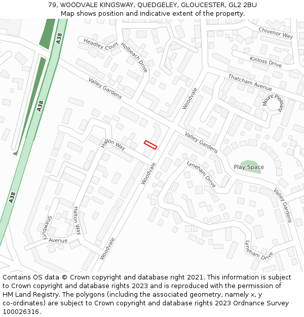 79, WOODVALE KINGSWAY, QUEDGELEY, GLOUCESTER, GL2 2BU: Location map and indicative extent of plot