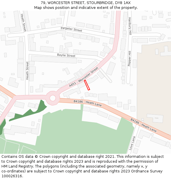 79, WORCESTER STREET, STOURBRIDGE, DY8 1AX: Location map and indicative extent of plot