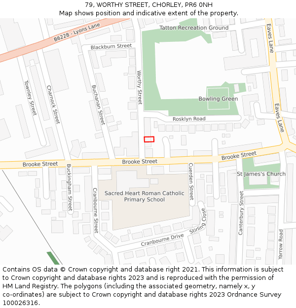 79, WORTHY STREET, CHORLEY, PR6 0NH: Location map and indicative extent of plot