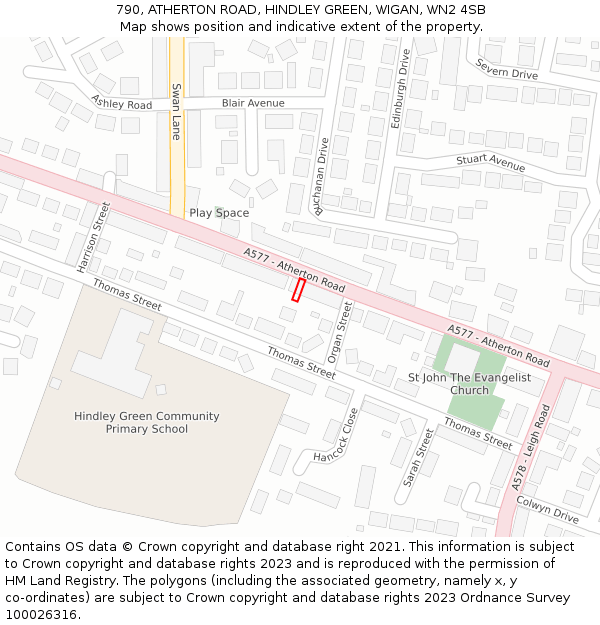 790, ATHERTON ROAD, HINDLEY GREEN, WIGAN, WN2 4SB: Location map and indicative extent of plot