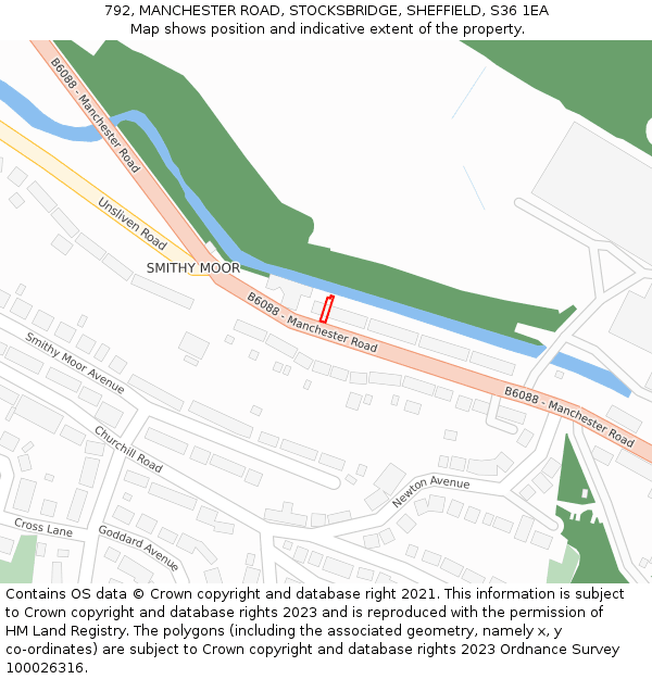 792, MANCHESTER ROAD, STOCKSBRIDGE, SHEFFIELD, S36 1EA: Location map and indicative extent of plot