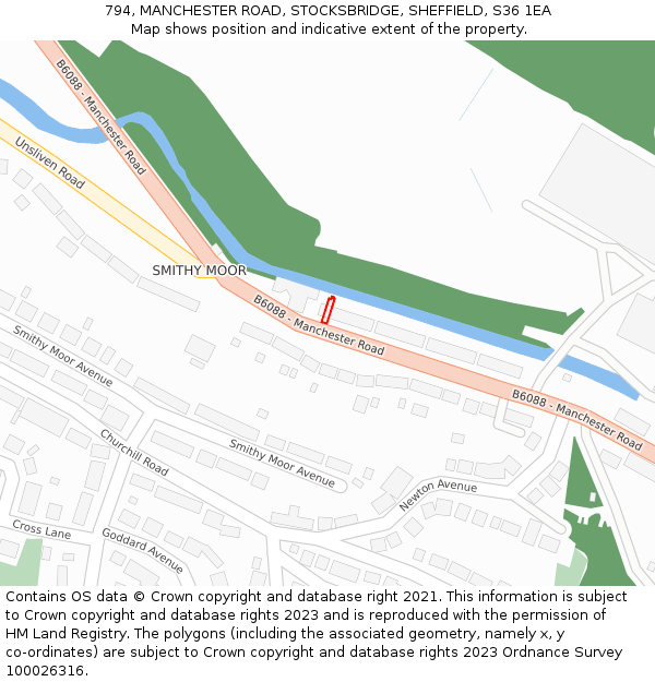 794, MANCHESTER ROAD, STOCKSBRIDGE, SHEFFIELD, S36 1EA: Location map and indicative extent of plot
