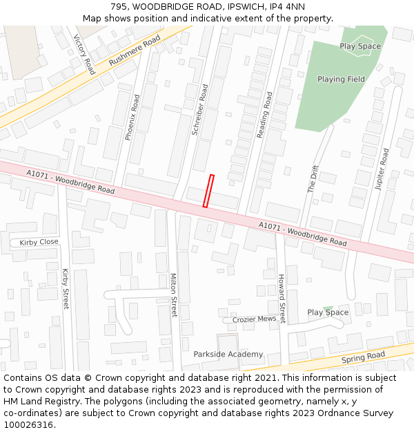 795, WOODBRIDGE ROAD, IPSWICH, IP4 4NN: Location map and indicative extent of plot