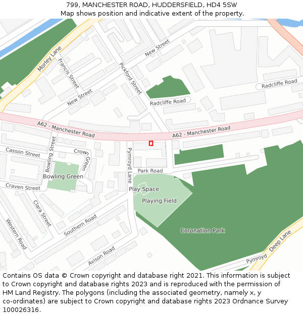 799, MANCHESTER ROAD, HUDDERSFIELD, HD4 5SW: Location map and indicative extent of plot