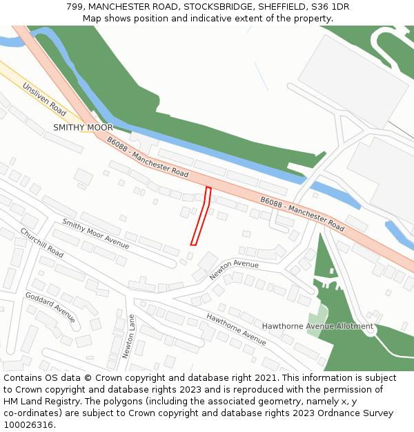 799, MANCHESTER ROAD, STOCKSBRIDGE, SHEFFIELD, S36 1DR: Location map and indicative extent of plot