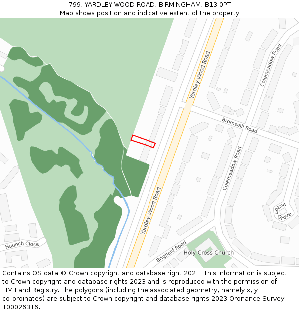 799, YARDLEY WOOD ROAD, BIRMINGHAM, B13 0PT: Location map and indicative extent of plot