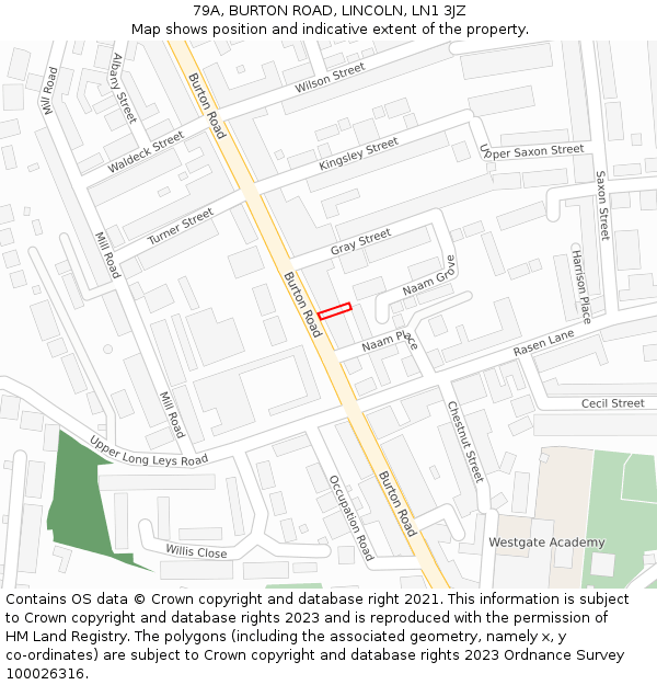 79A, BURTON ROAD, LINCOLN, LN1 3JZ: Location map and indicative extent of plot