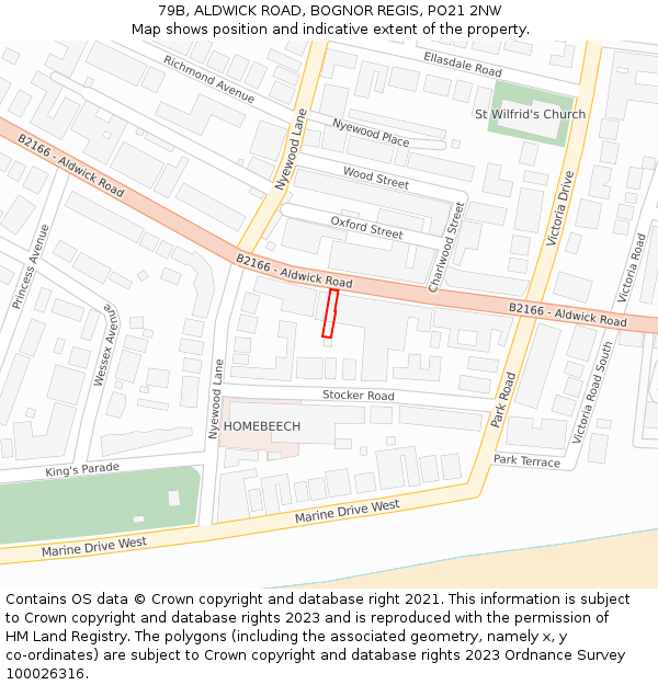 79B, ALDWICK ROAD, BOGNOR REGIS, PO21 2NW: Location map and indicative extent of plot
