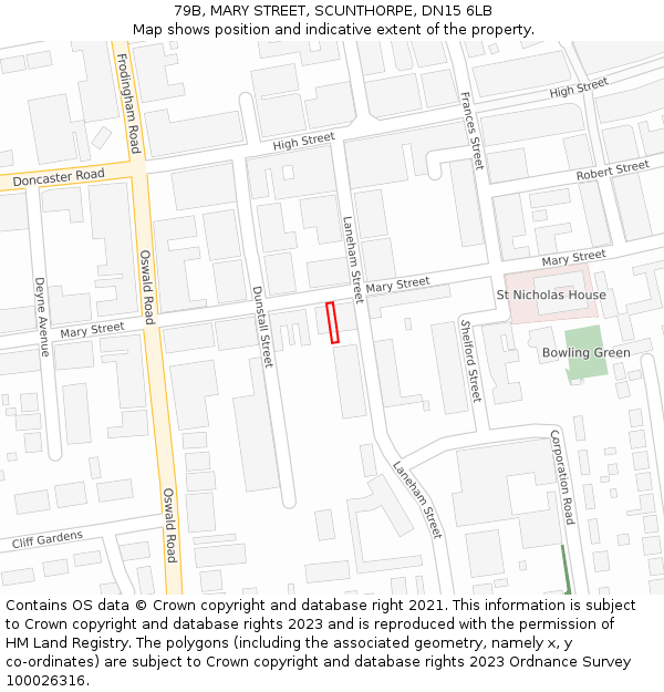 79B, MARY STREET, SCUNTHORPE, DN15 6LB: Location map and indicative extent of plot