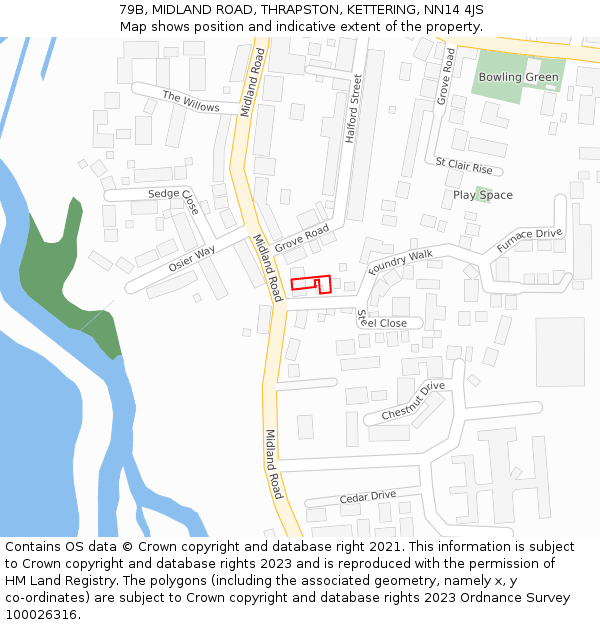 79B, MIDLAND ROAD, THRAPSTON, KETTERING, NN14 4JS: Location map and indicative extent of plot