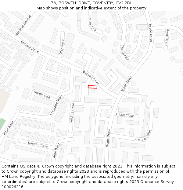 7A, BOSWELL DRIVE, COVENTRY, CV2 2DL: Location map and indicative extent of plot