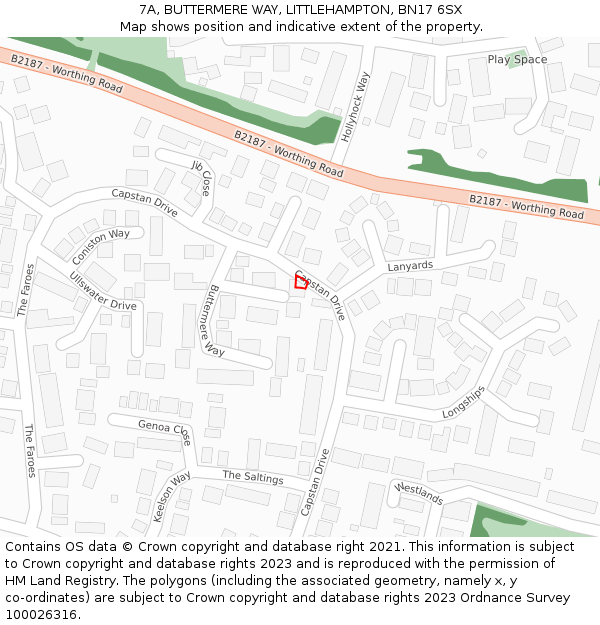7A, BUTTERMERE WAY, LITTLEHAMPTON, BN17 6SX: Location map and indicative extent of plot