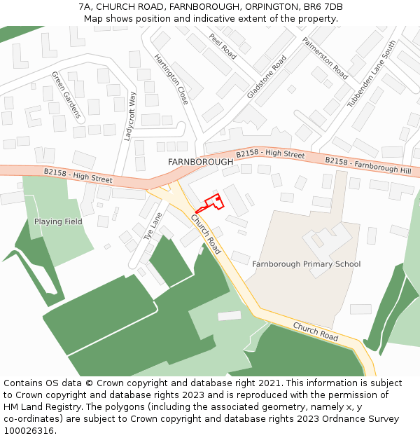 7A, CHURCH ROAD, FARNBOROUGH, ORPINGTON, BR6 7DB: Location map and indicative extent of plot