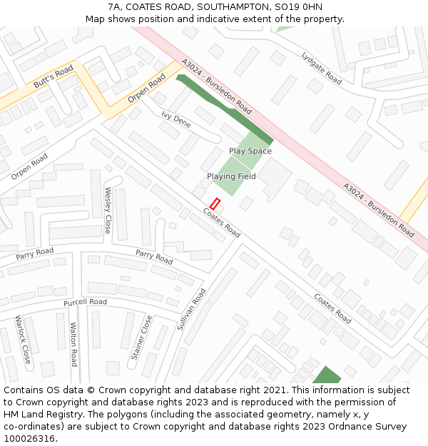 7A, COATES ROAD, SOUTHAMPTON, SO19 0HN: Location map and indicative extent of plot