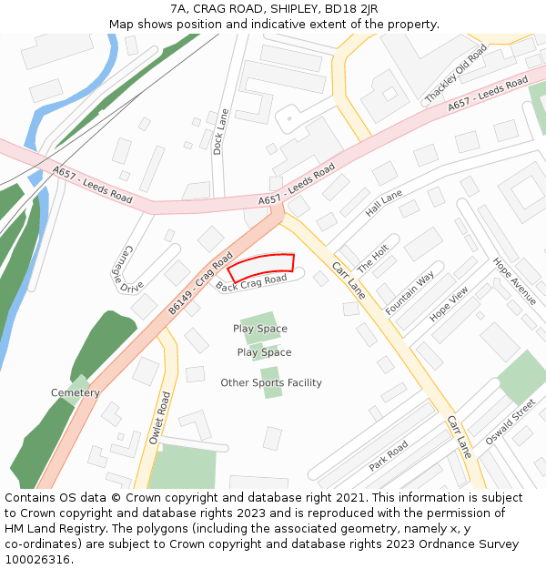 7A, CRAG ROAD, SHIPLEY, BD18 2JR: Location map and indicative extent of plot