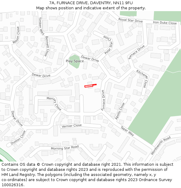 7A, FURNACE DRIVE, DAVENTRY, NN11 9FU: Location map and indicative extent of plot