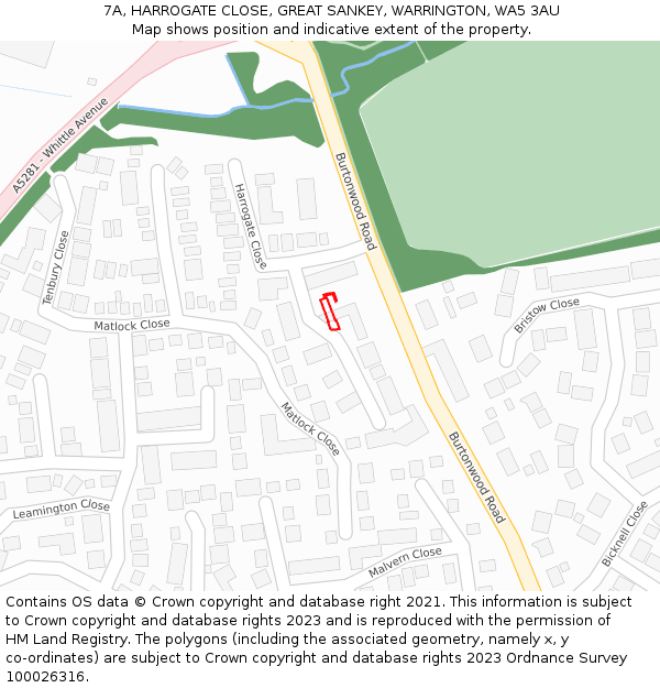 7A, HARROGATE CLOSE, GREAT SANKEY, WARRINGTON, WA5 3AU: Location map and indicative extent of plot