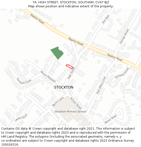 7A, HIGH STREET, STOCKTON, SOUTHAM, CV47 8JZ: Location map and indicative extent of plot