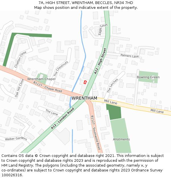 7A, HIGH STREET, WRENTHAM, BECCLES, NR34 7HD: Location map and indicative extent of plot