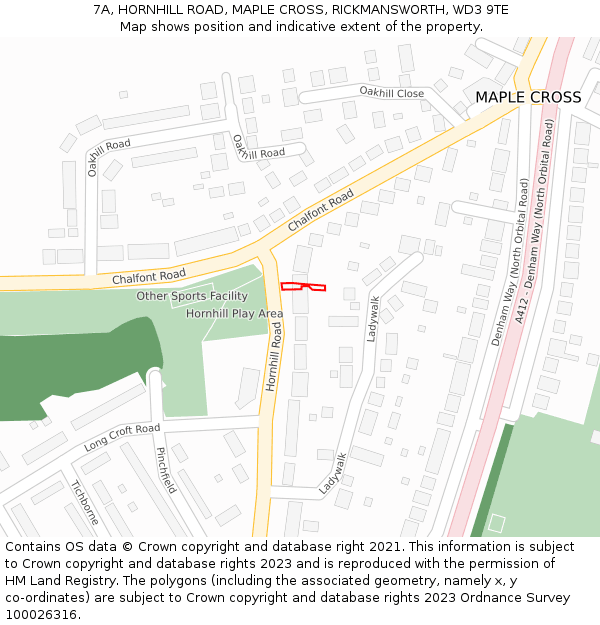 7A, HORNHILL ROAD, MAPLE CROSS, RICKMANSWORTH, WD3 9TE: Location map and indicative extent of plot