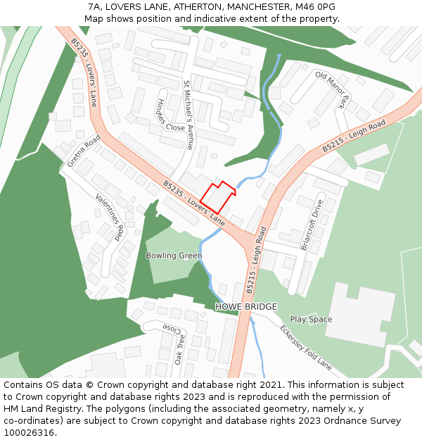 7A, LOVERS LANE, ATHERTON, MANCHESTER, M46 0PG: Location map and indicative extent of plot