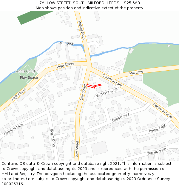 7A, LOW STREET, SOUTH MILFORD, LEEDS, LS25 5AR: Location map and indicative extent of plot