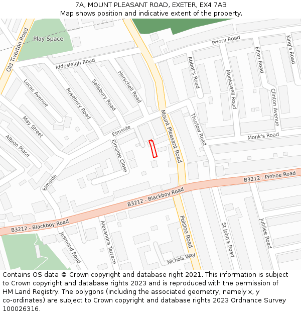 7A, MOUNT PLEASANT ROAD, EXETER, EX4 7AB: Location map and indicative extent of plot