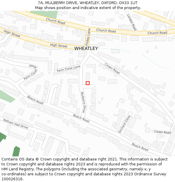 7A, MULBERRY DRIVE, WHEATLEY, OXFORD, OX33 1UT: Location map and indicative extent of plot