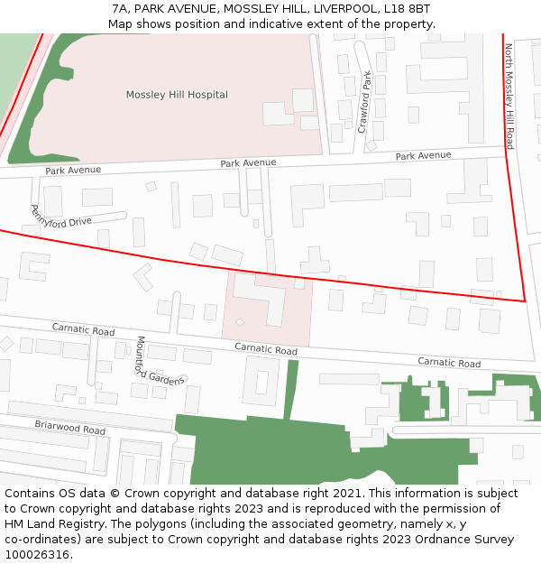 7A, PARK AVENUE, MOSSLEY HILL, LIVERPOOL, L18 8BT: Location map and indicative extent of plot