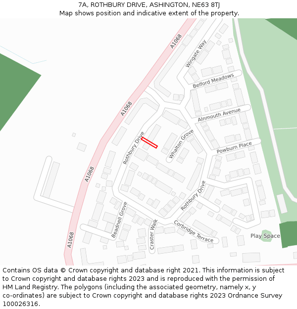 7A, ROTHBURY DRIVE, ASHINGTON, NE63 8TJ: Location map and indicative extent of plot