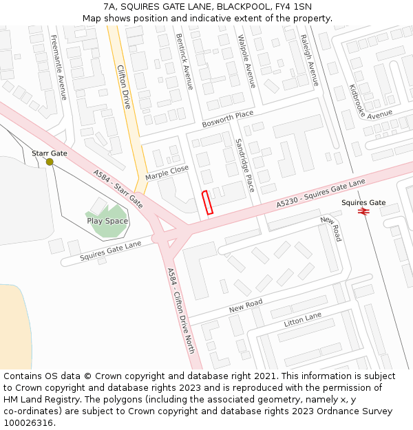 7A, SQUIRES GATE LANE, BLACKPOOL, FY4 1SN: Location map and indicative extent of plot