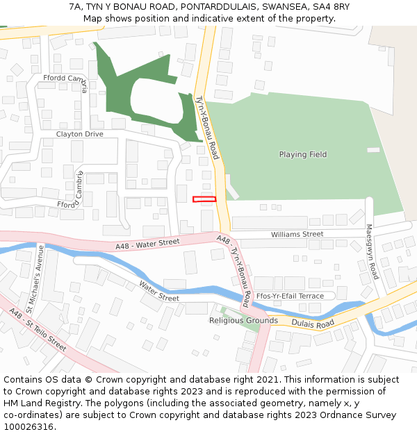 7A, TYN Y BONAU ROAD, PONTARDDULAIS, SWANSEA, SA4 8RY: Location map and indicative extent of plot
