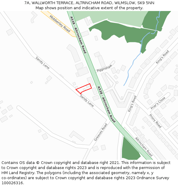 7A, WALLWORTH TERRACE, ALTRINCHAM ROAD, WILMSLOW, SK9 5NN: Location map and indicative extent of plot